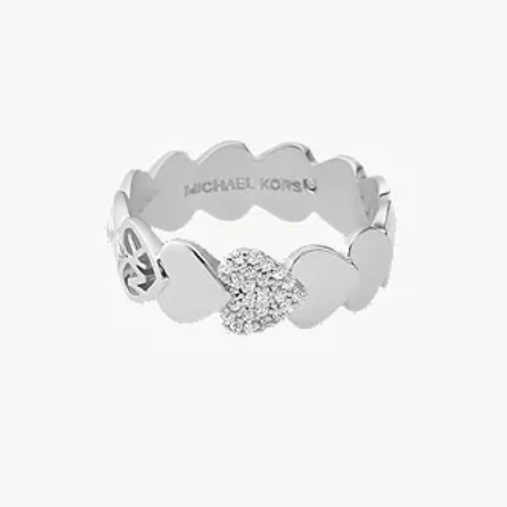 Michael Kors Silver Brass Heart Band Ring New In Box